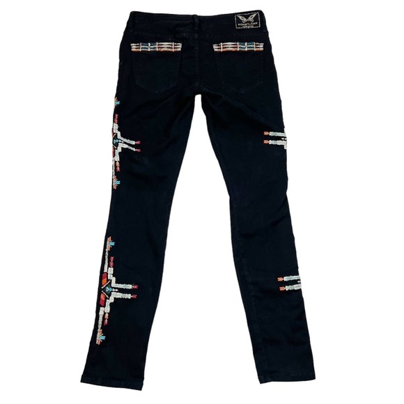 Vtg Y2K Robins Jeans Stretch Blk Denim Low Rise Chapa Embroidered Navaho Aztec - Picture 6 of 16